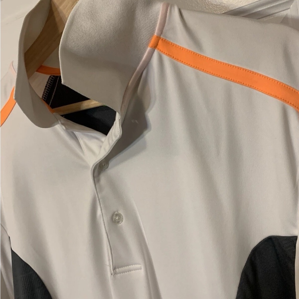 PGA Tour pro series Men's Sz LT White,‎ Orange and blue Polo Shirt